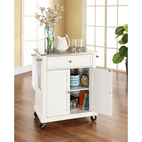 caster island with stainless steel top white cabinet three drawer|Amazon.com: Kitchen Island On Casters.